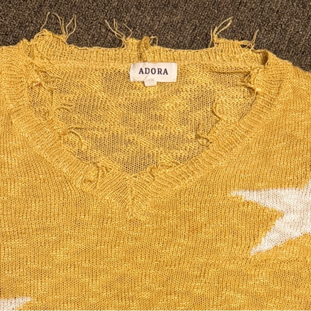 ADORA Mustard V-Neck Sweater with White Stars - Picture 6 of 10